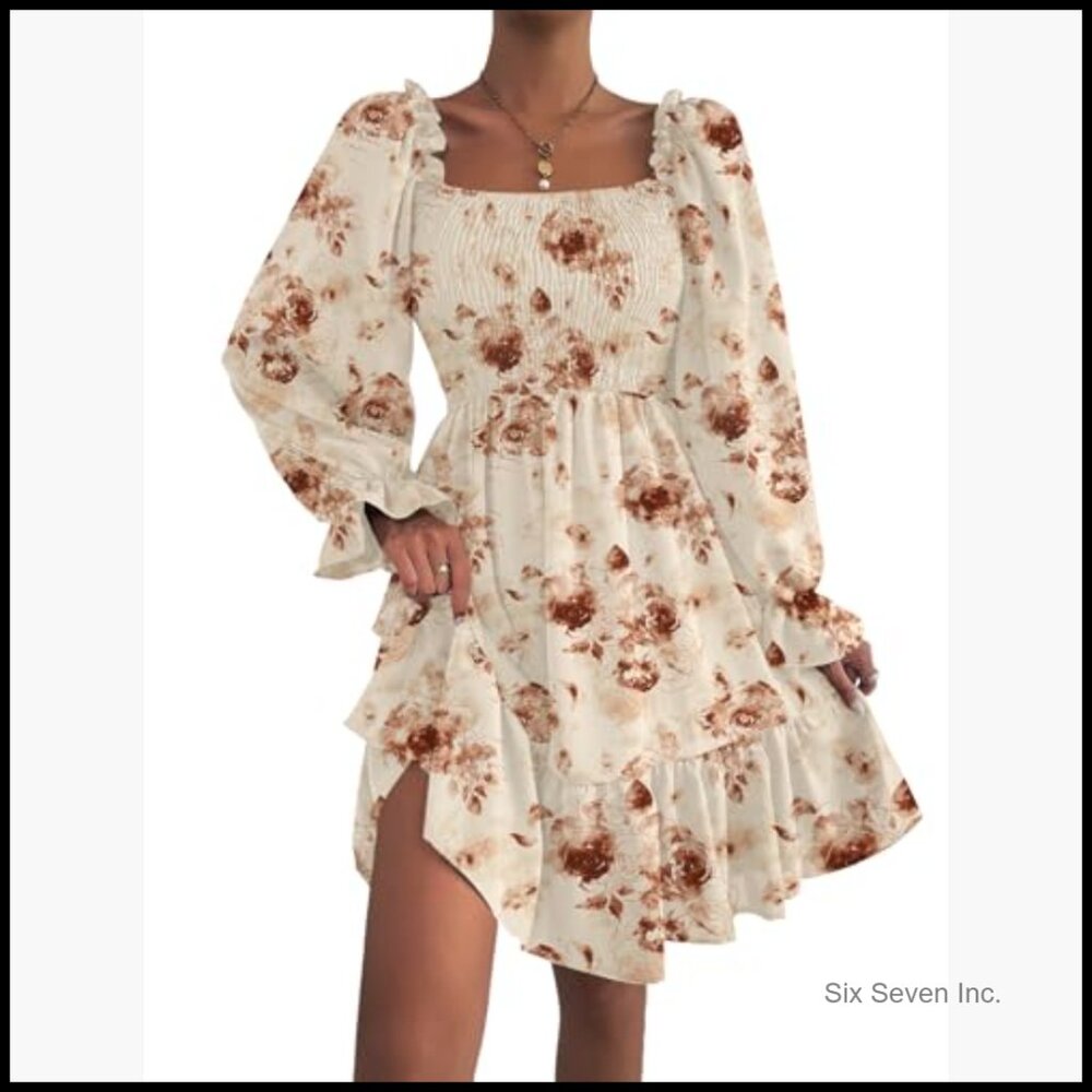 Polyester Square Neck Lantern Sleeve Shirred Ruff… - image 4